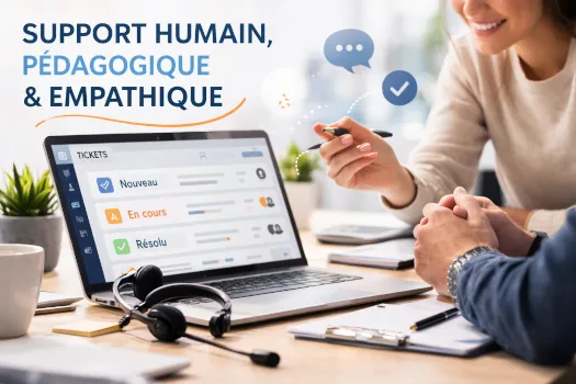 Support helpdesk humain, pédagogique et rassurant pour accompagner les utilisateurs